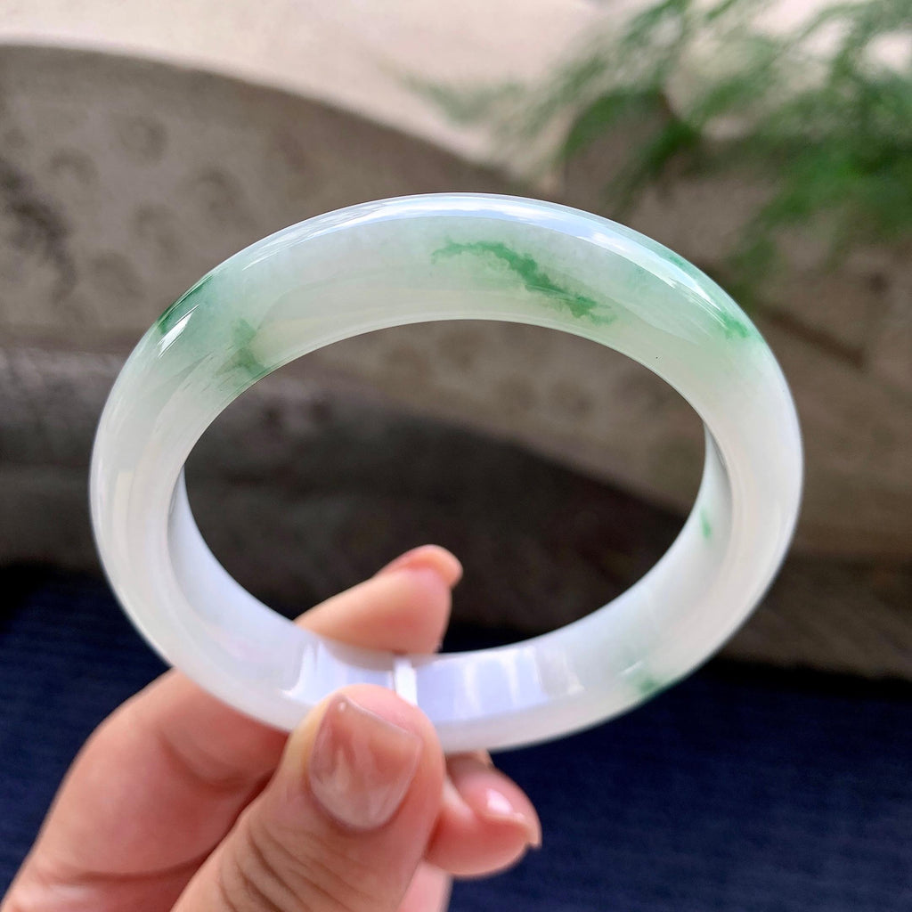 细糯种飘绿花正圈平安镯 57.2圈口 天然缅甸A货翡翠（yc483965）