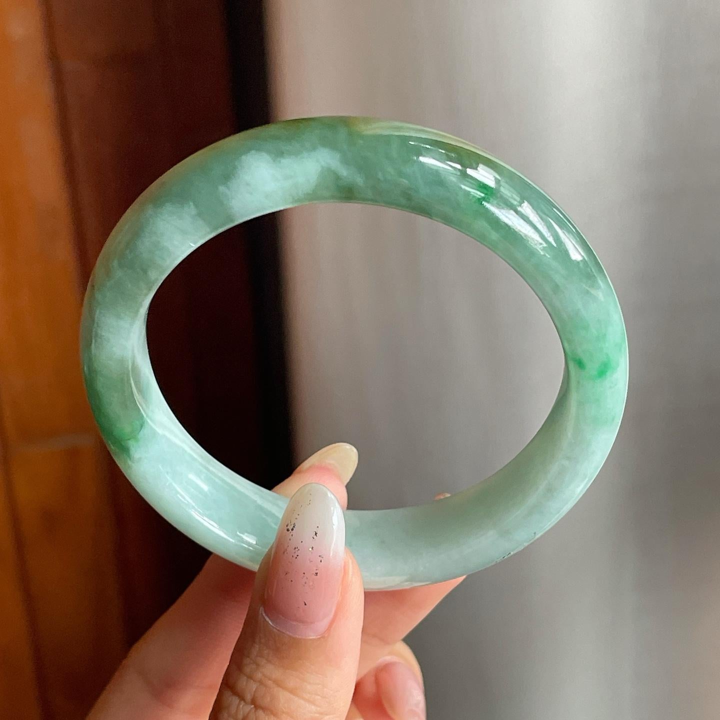 糯冰种半山半水带色翡翠平安镯（55.3mm）（yc217407）