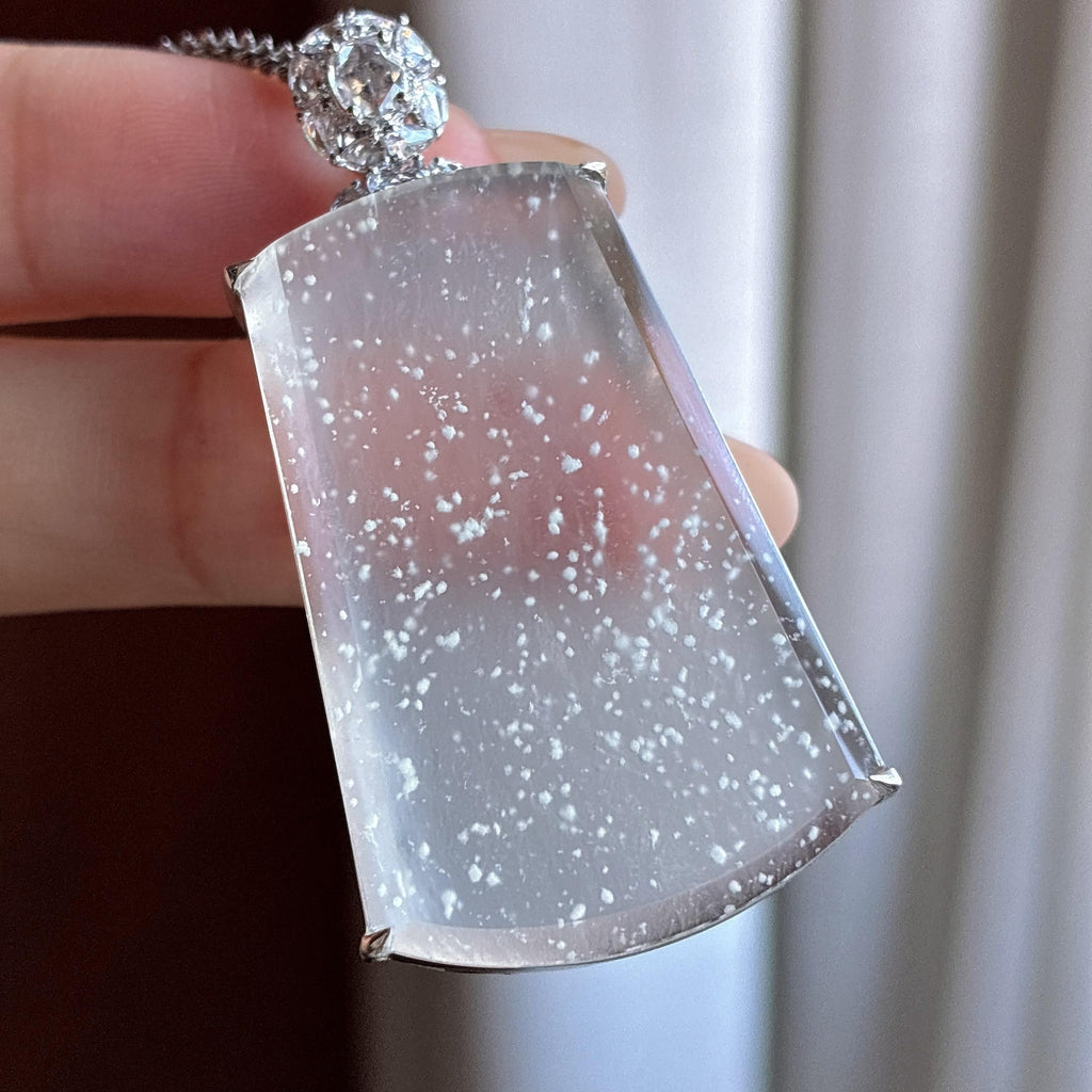18k金镶冰种雪花棉无事牌挂件（yc734792）