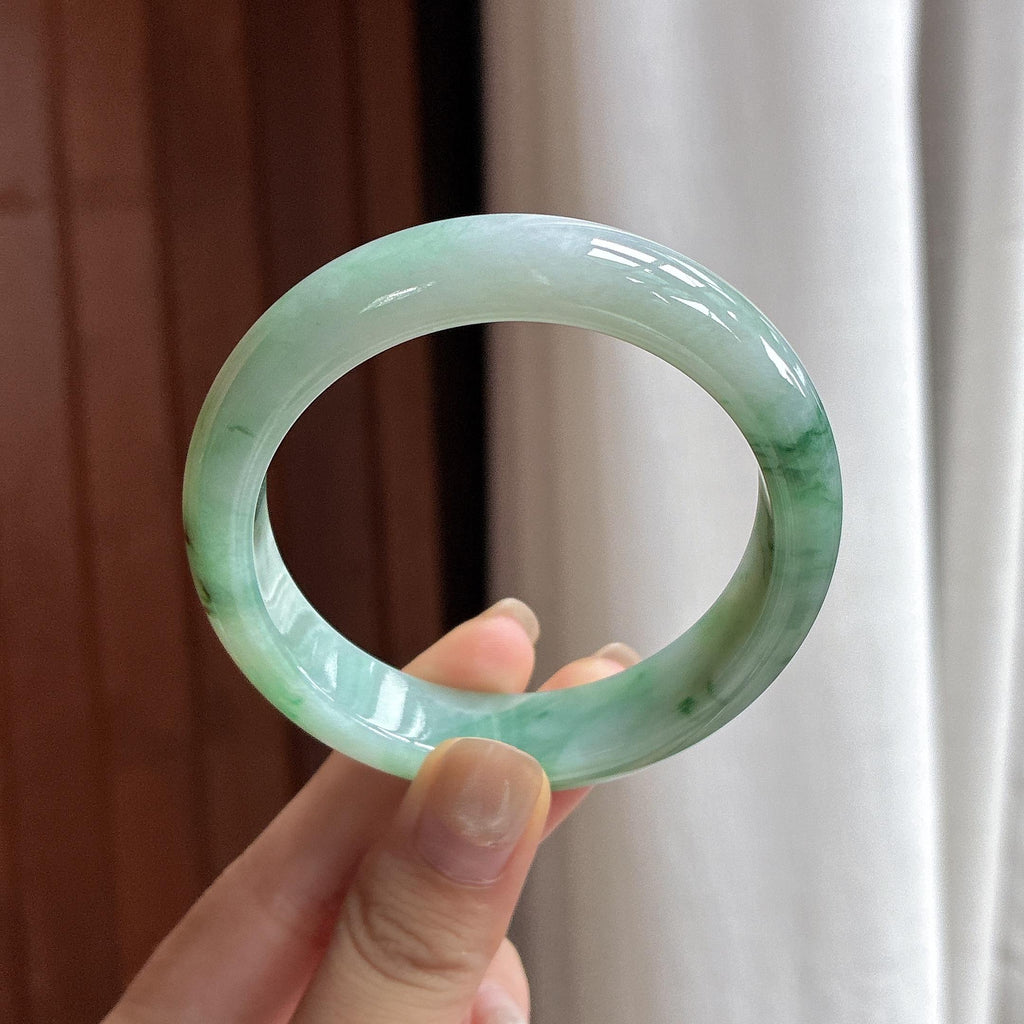 糯冰飘花正圈平安镯 54圈 天然缅甸A货翡翠（yc483936）