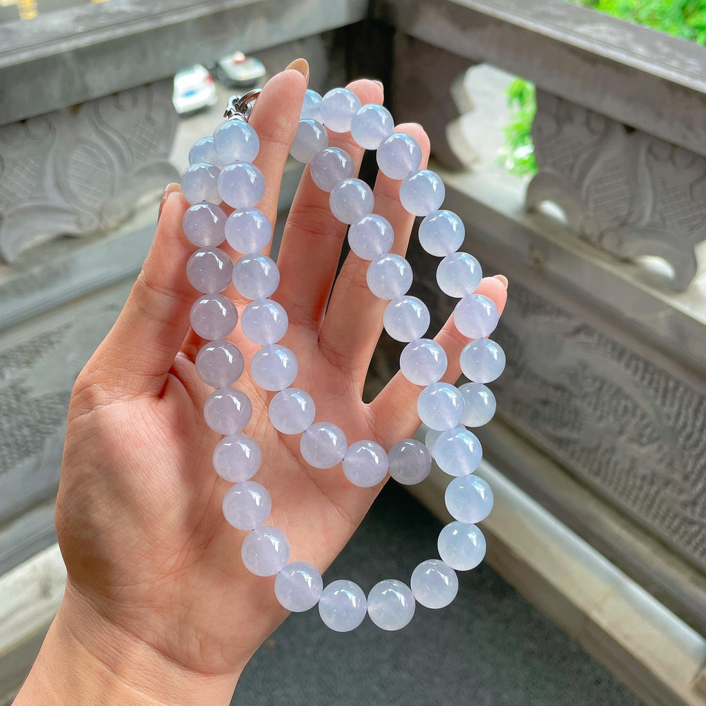 冰种紫罗兰翡翠珠串项链（yc431988）