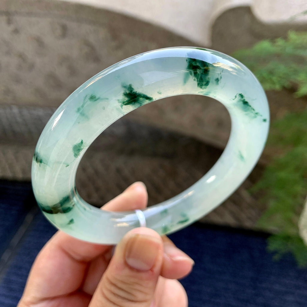 糯冰种飘花圆条手镯（58.3mm）（yc249470）