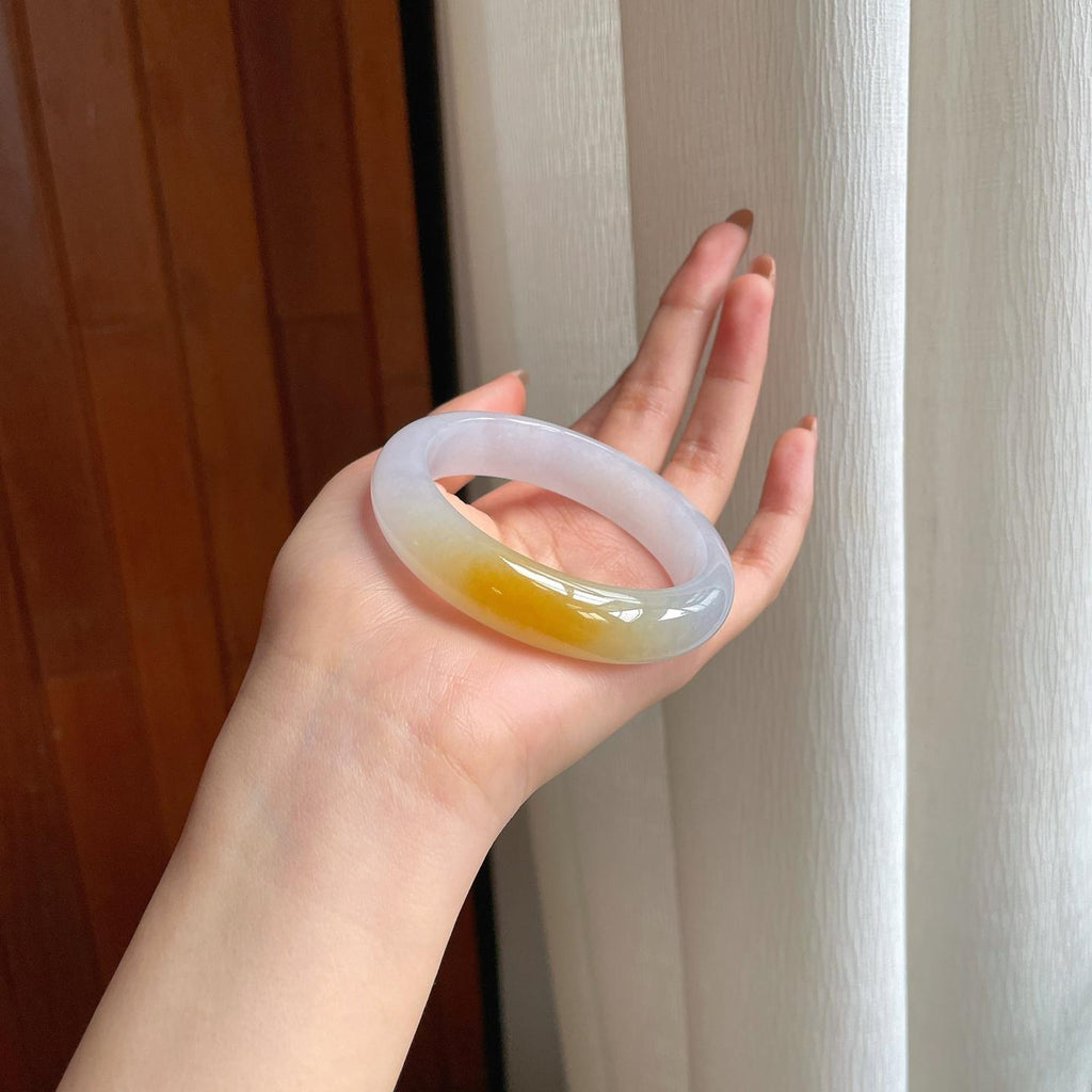 冰种黄翡翡翠平安镯（54.5mm)（yc354259）
