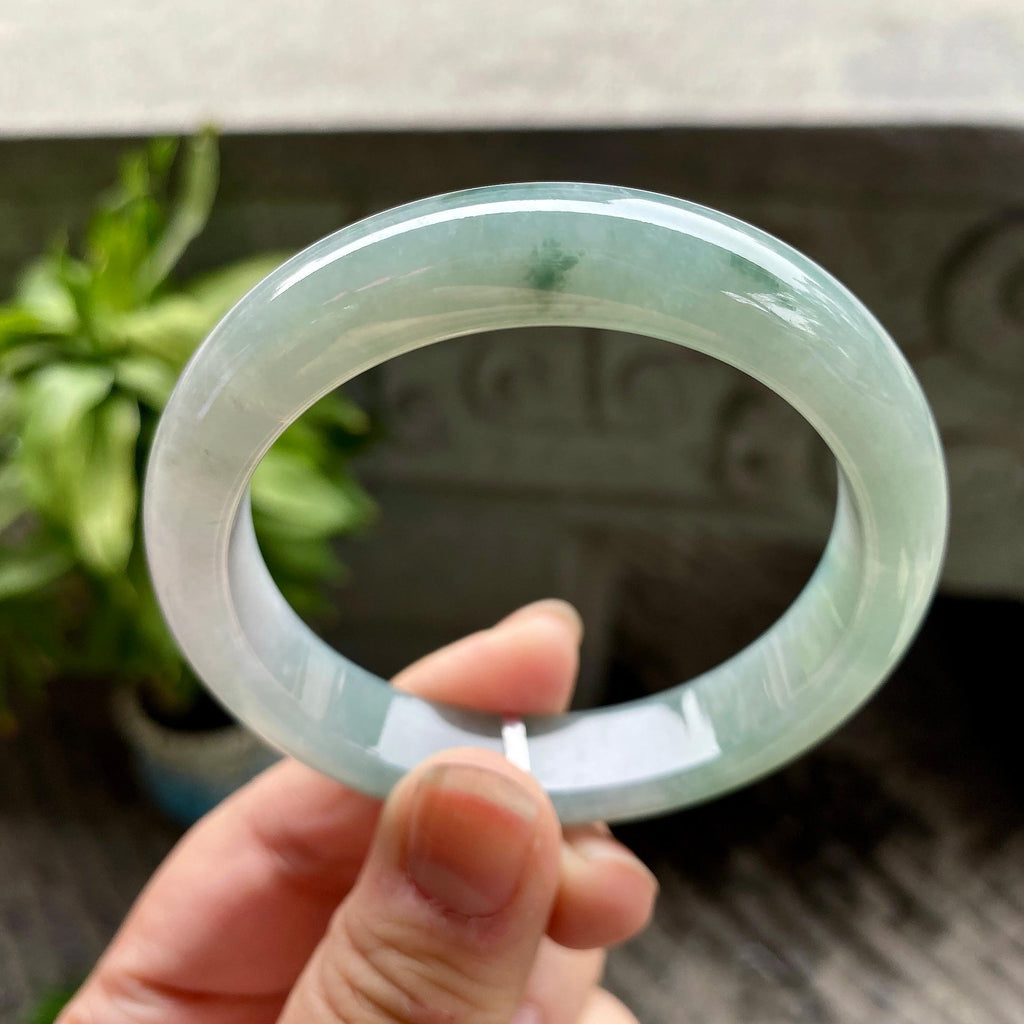 细糯种飘花正圈平安镯55圈口 天然缅甸A货翡翠（yc318382）
