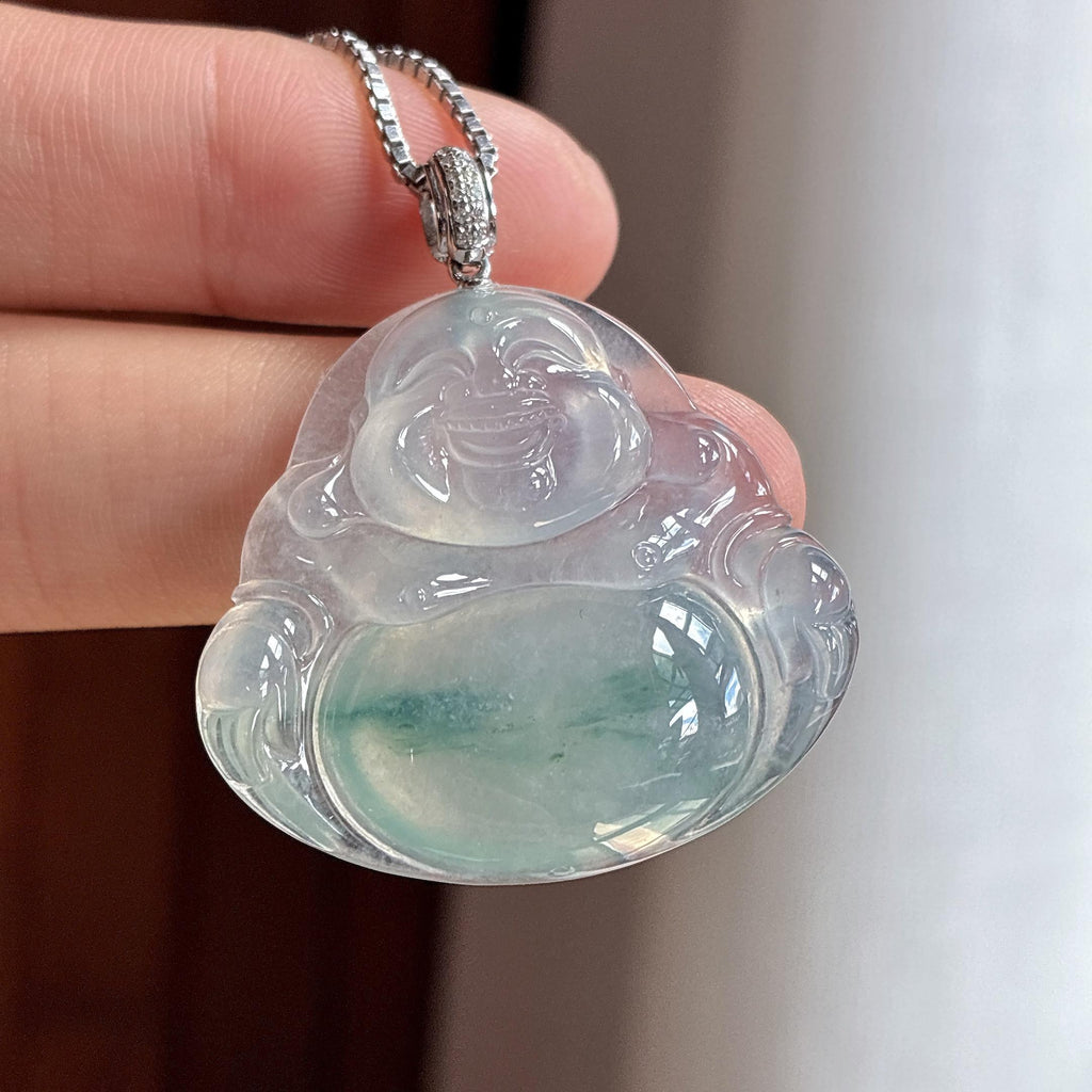 18k金扣头冰种飘花玉佛挂件 天然缅甸A货翡翠（yc480960）