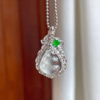 18k金镶玻璃种无色翡翠豆子（yc249164）