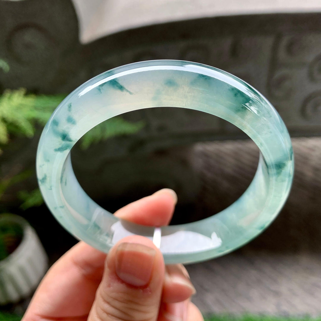 糯冰种飘花小宽版轮胎手镯（58.2mm）（yc252991）