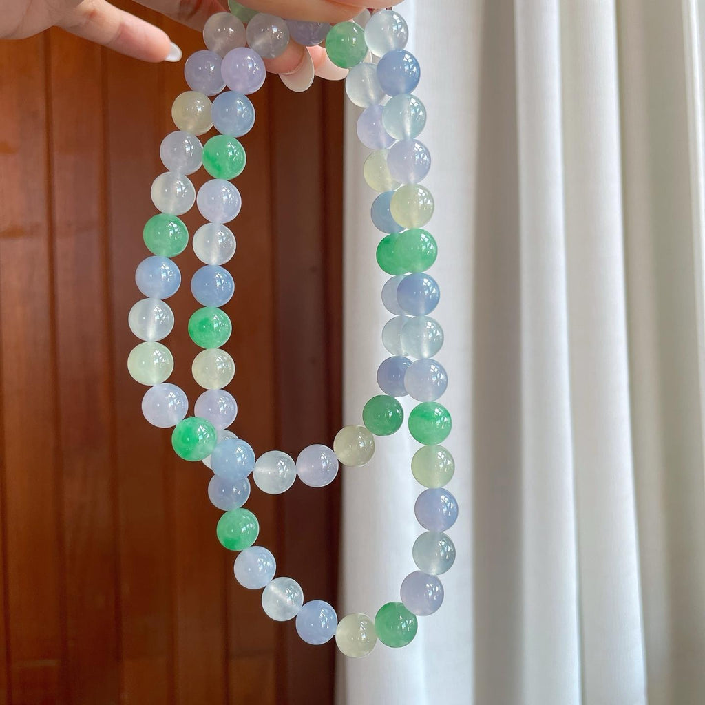 冰种玛卡龙翡翠珠串项链（yc266482）