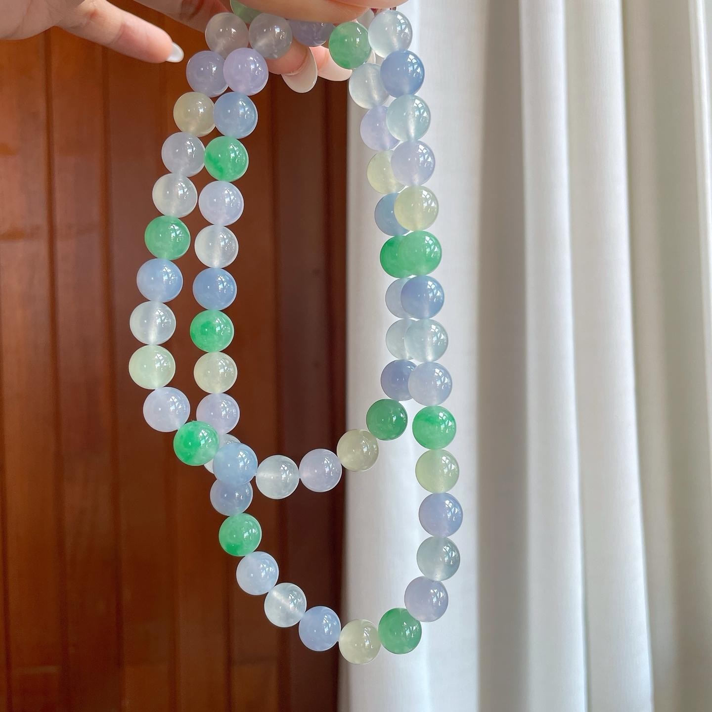 冰种玛卡龙翡翠珠串项链（yc266482）