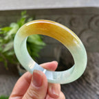 细糯种黄翡正圈平安镯53圈口 天然缅甸A货翡翠（yc320313）