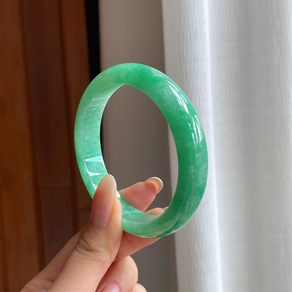 糯冰满绿翡翠平安镯（57.8mm)（yc416193）