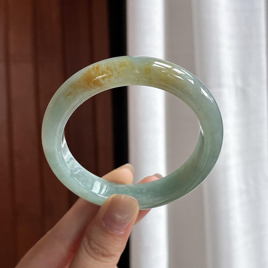 细糯种晴底飘黄正圈平安镯 55圈 天然缅甸A货翡翠（yc482157）