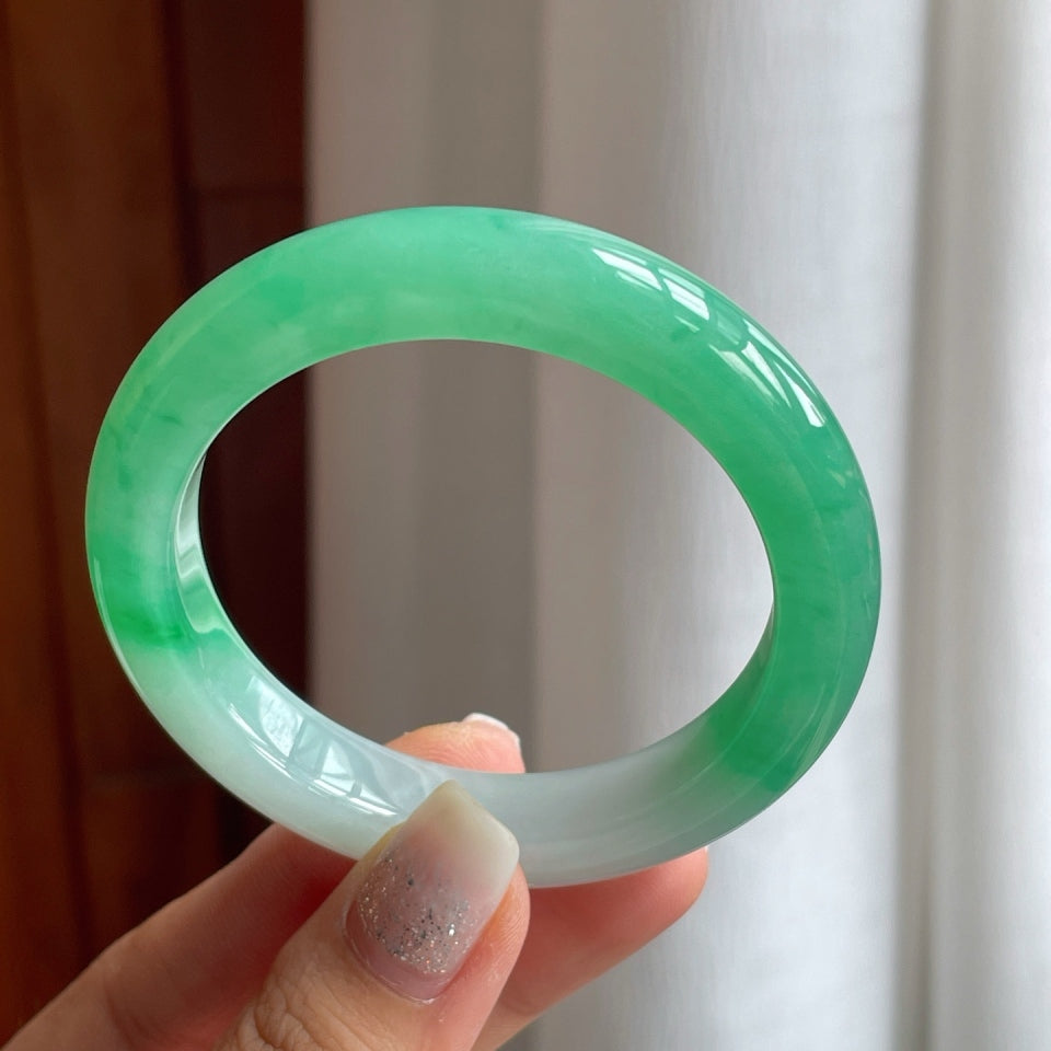 糯冰果绿翡翠平安镯（50.7mm）（yc175293）