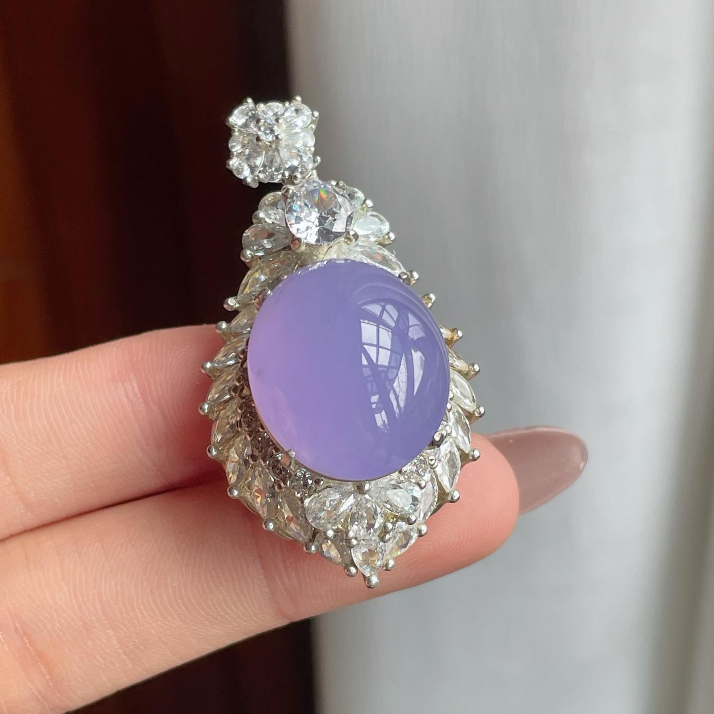 铜托冰种紫罗兰翡翠蛋面一套（yc186006）