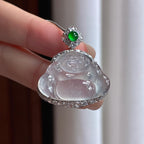 Phật công ngọc phỉ thúy băng chủng không màu đính vàng 18k (yc450440)