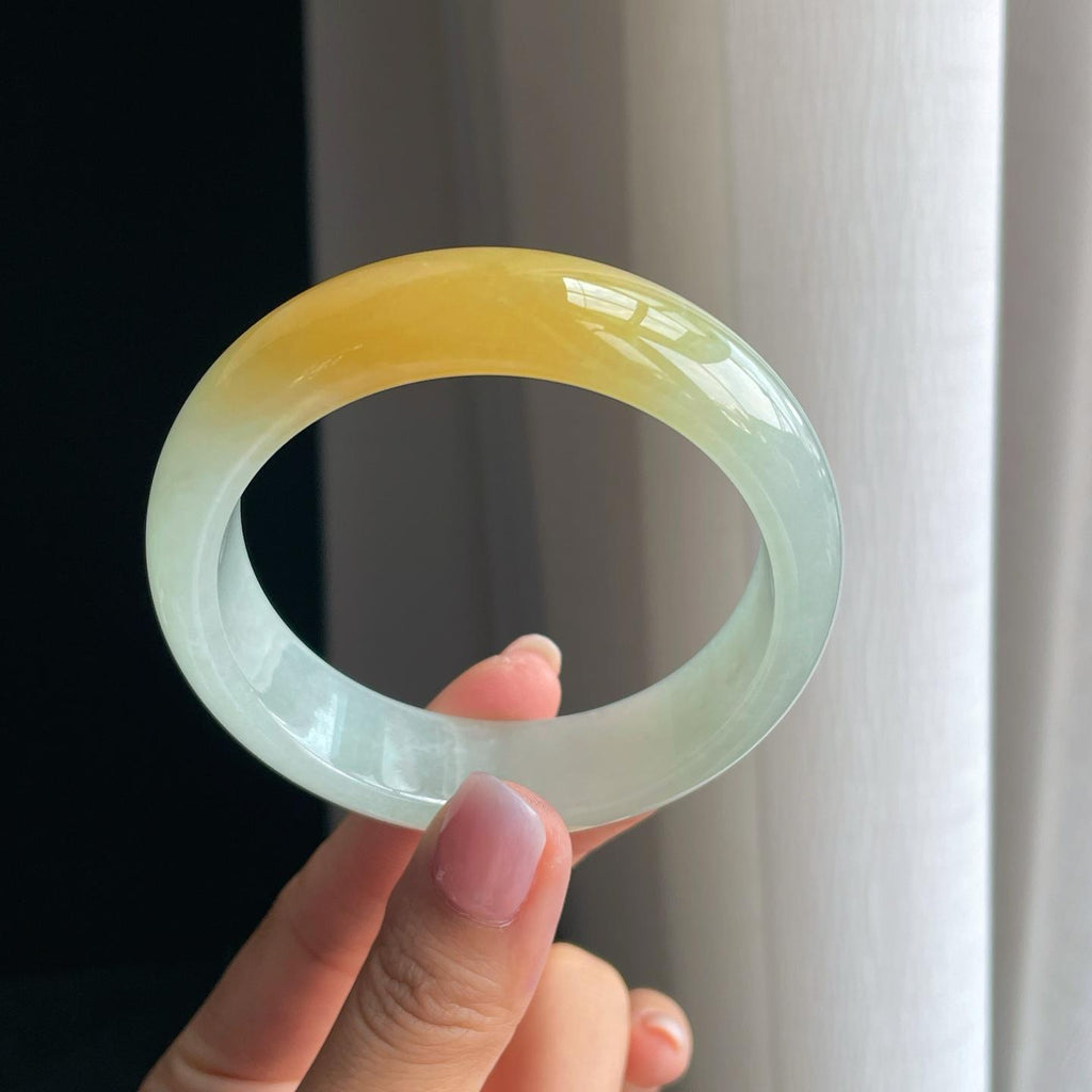 冰种黄翡宽版翡翠平安镯（58.2mm）（yc391403）