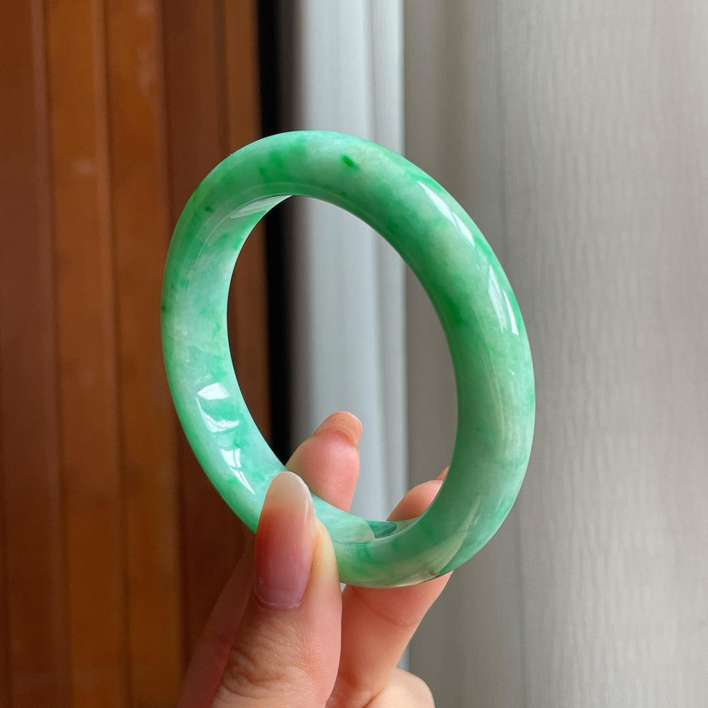 糯冰果绿翡翠平安镯（54.6mm)（yc345454）