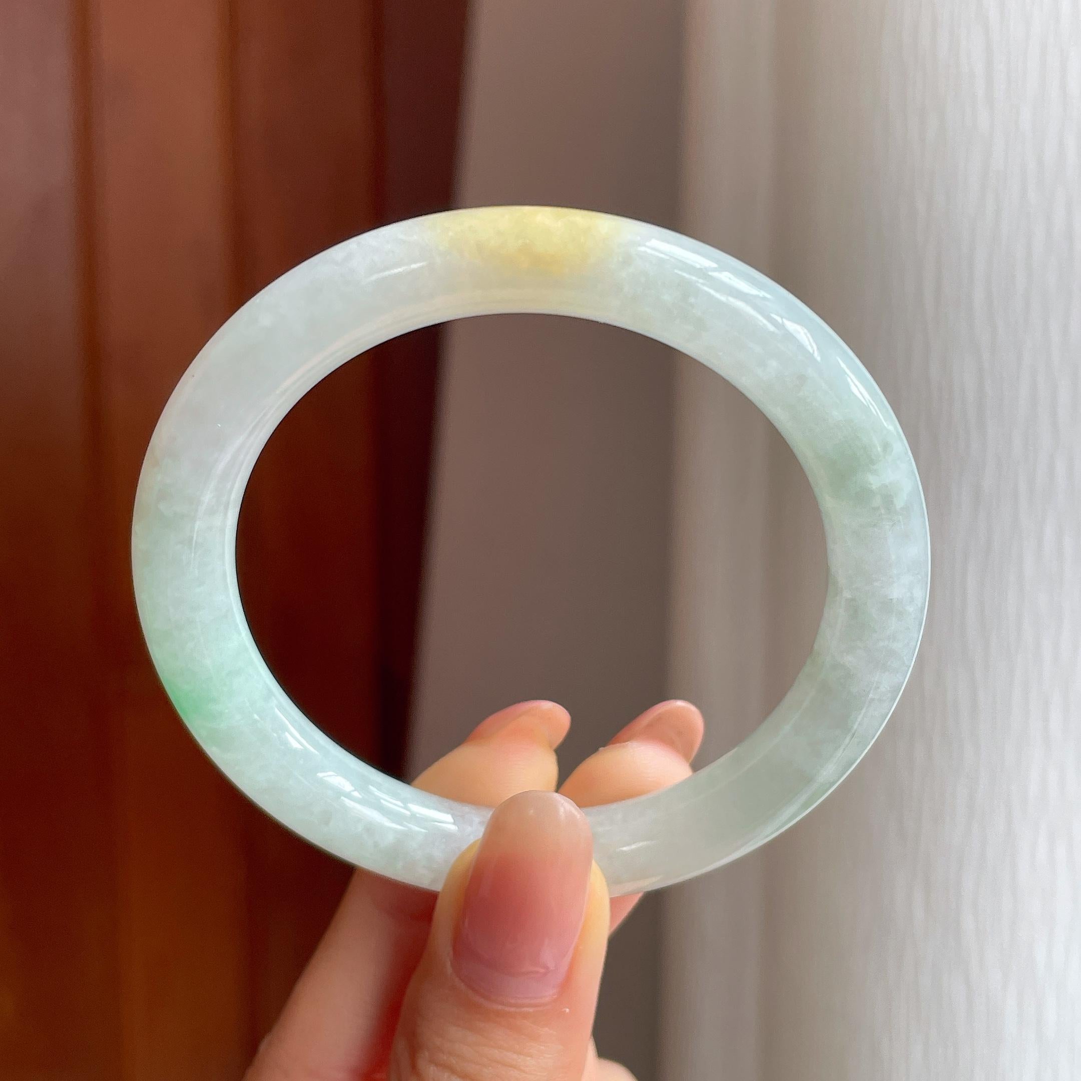 糯冰黄翡特色翡翠圆条手镯（52.7mm)（yc350442）