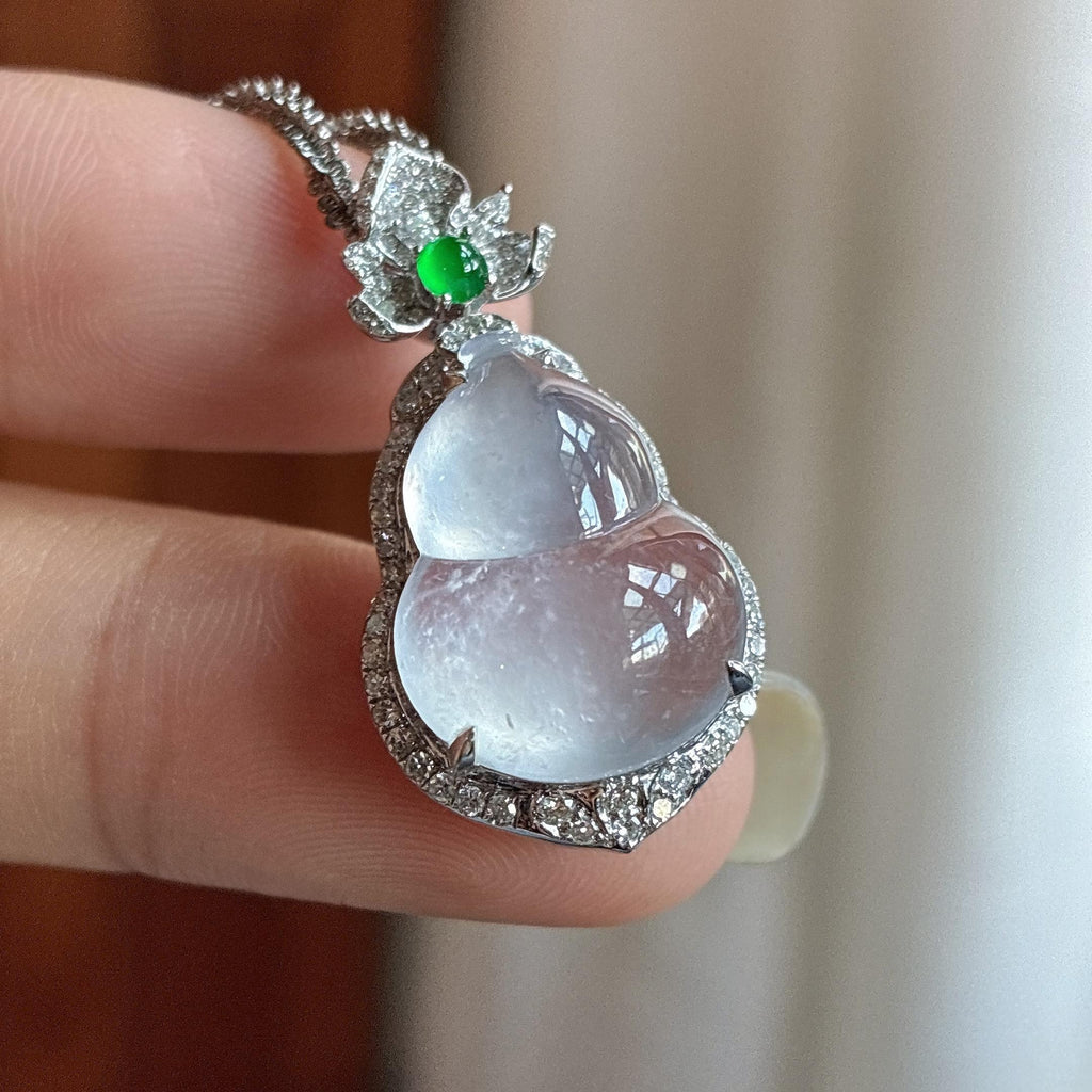 18k金镶高冰种起光葫芦挂件（yc777826）