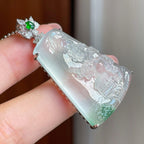 18k金镶冰玻种飘花翡翠山水牌（yc335220）