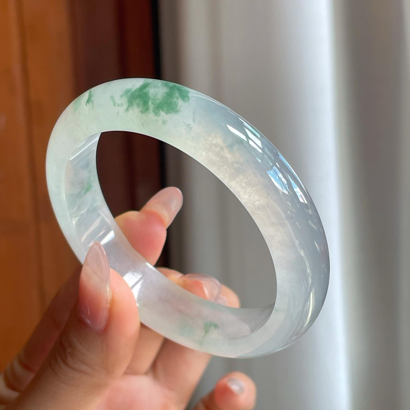 冰种飘花翡翠平安镯（56.5mm）（yc210095）