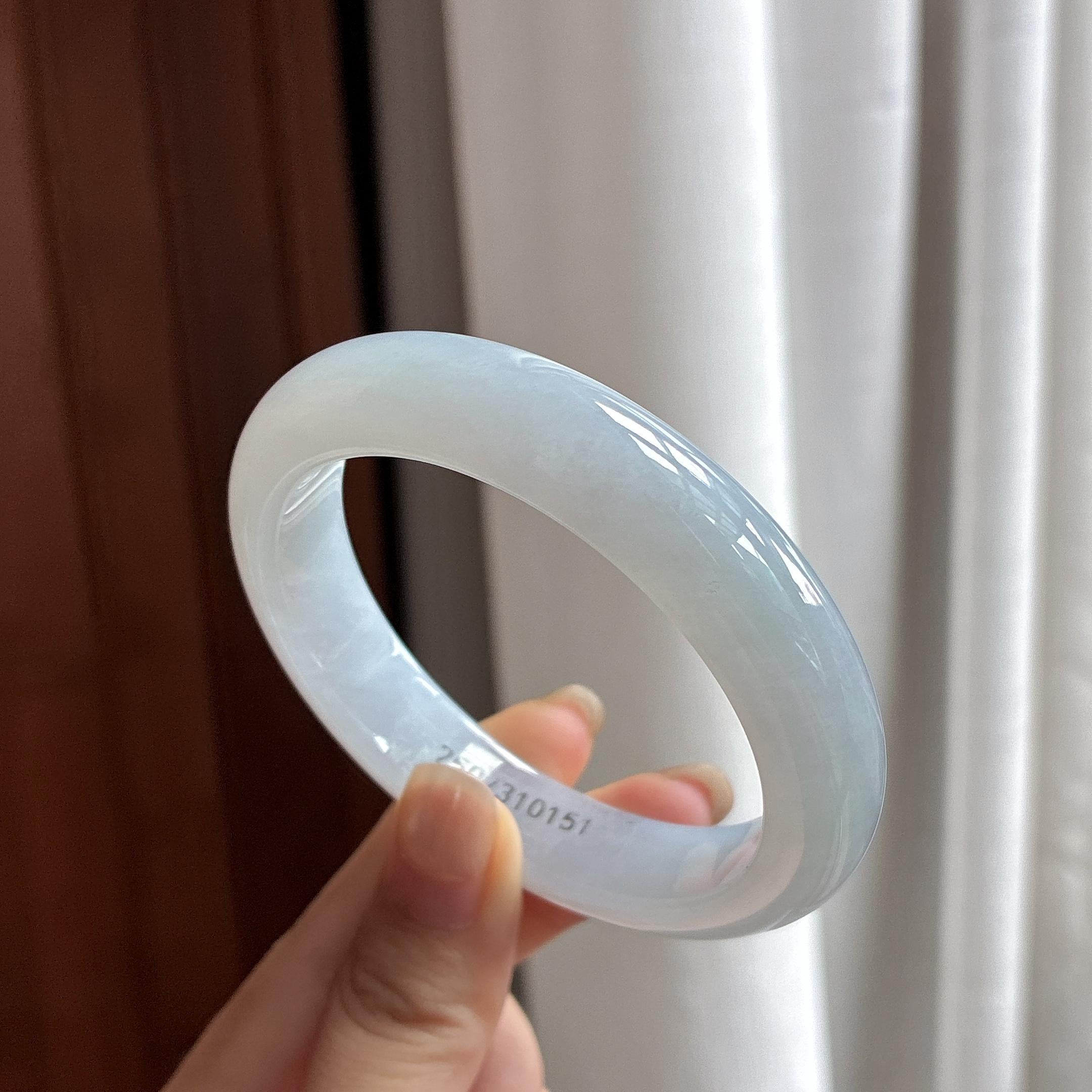 糯冰淡底色正圈平安镯 56圈 天然缅甸A货翡翠（yc484412）