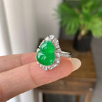 18k金钻镶冰种满绿葫芦戒指（yc255613）