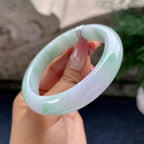 细糯种淡春带彩正圈手镯56圈   天然缅甸A货翡翠（yc441133）