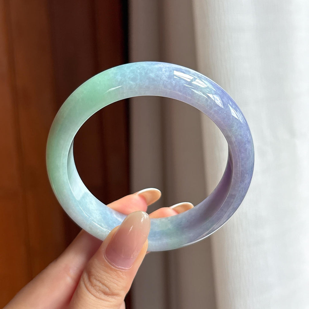 糯冰春带彩宽版翡翠平安镯（58mm)（yc411298）