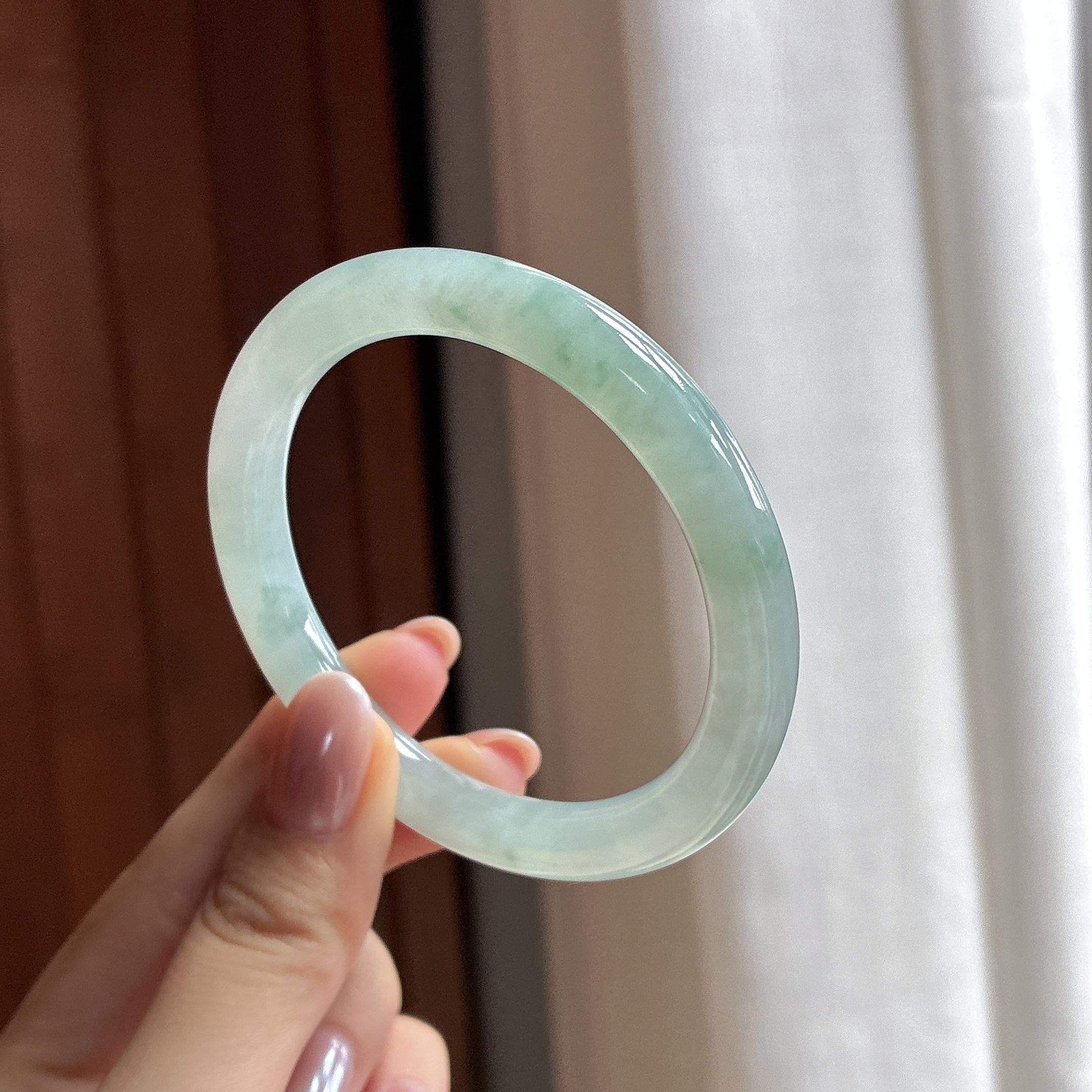 糯冰飘花圆条手镯 53圈 天然缅甸A货翡翠（yc495760）