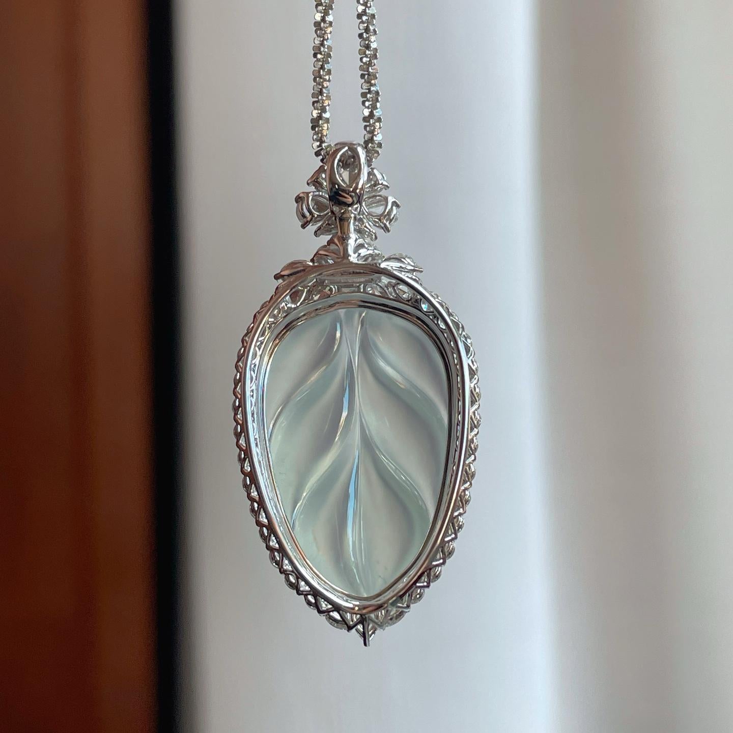 18k金钻镶冰玻种无色翡翠叶子（yc270321）