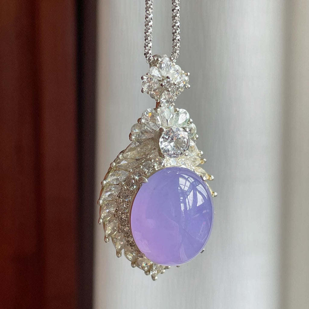 铜托冰种紫罗兰翡翠蛋面一套（yc186006）