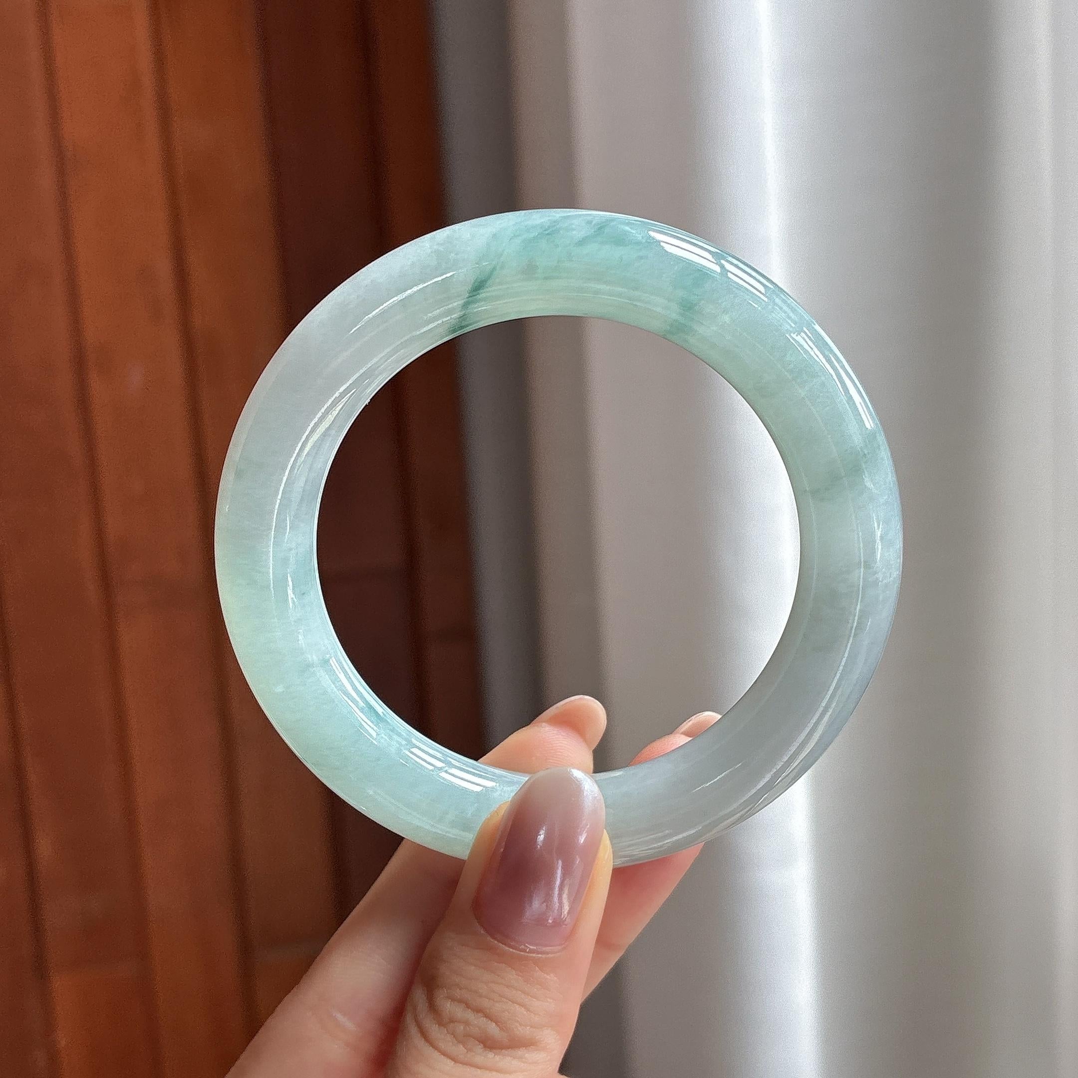 糯冰飘花圆条手镯 53圈 天然缅甸A货翡翠（yc697789）