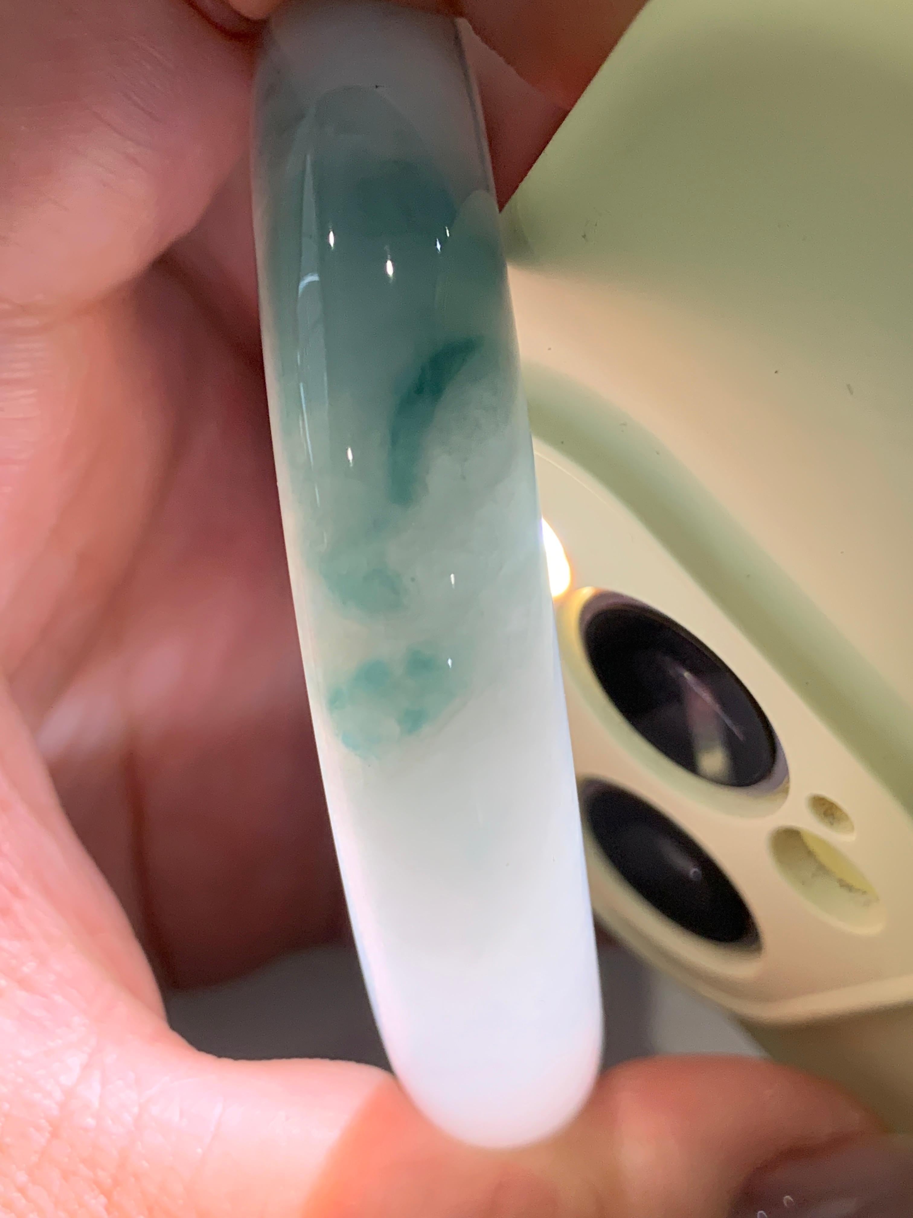 细糯种飘蓝花正圈平安镯  57.6圈口 天然缅甸A货翡翠（yc400192）