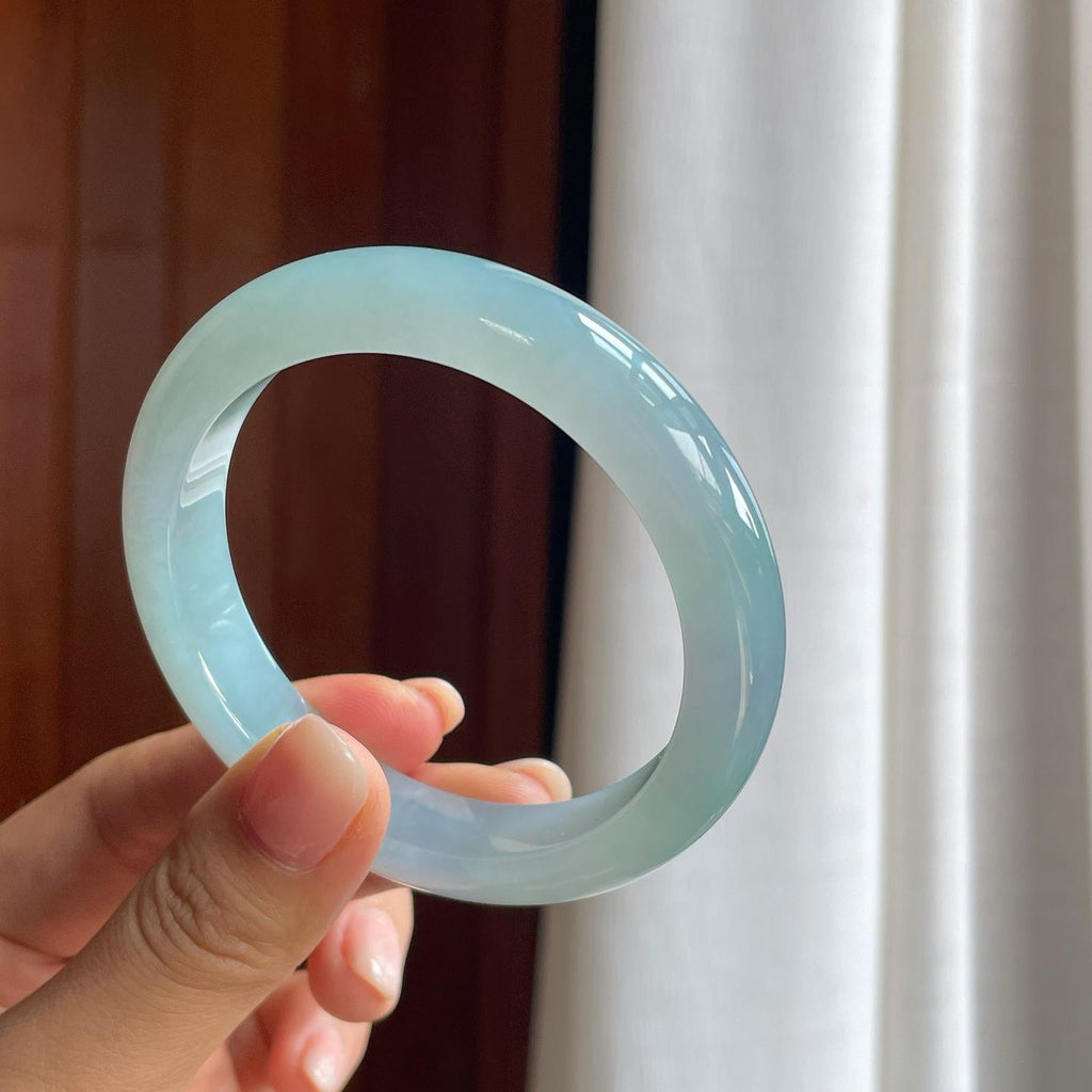 糯冰蓝晴底翡翠平安镯（58mm）（yc397207）