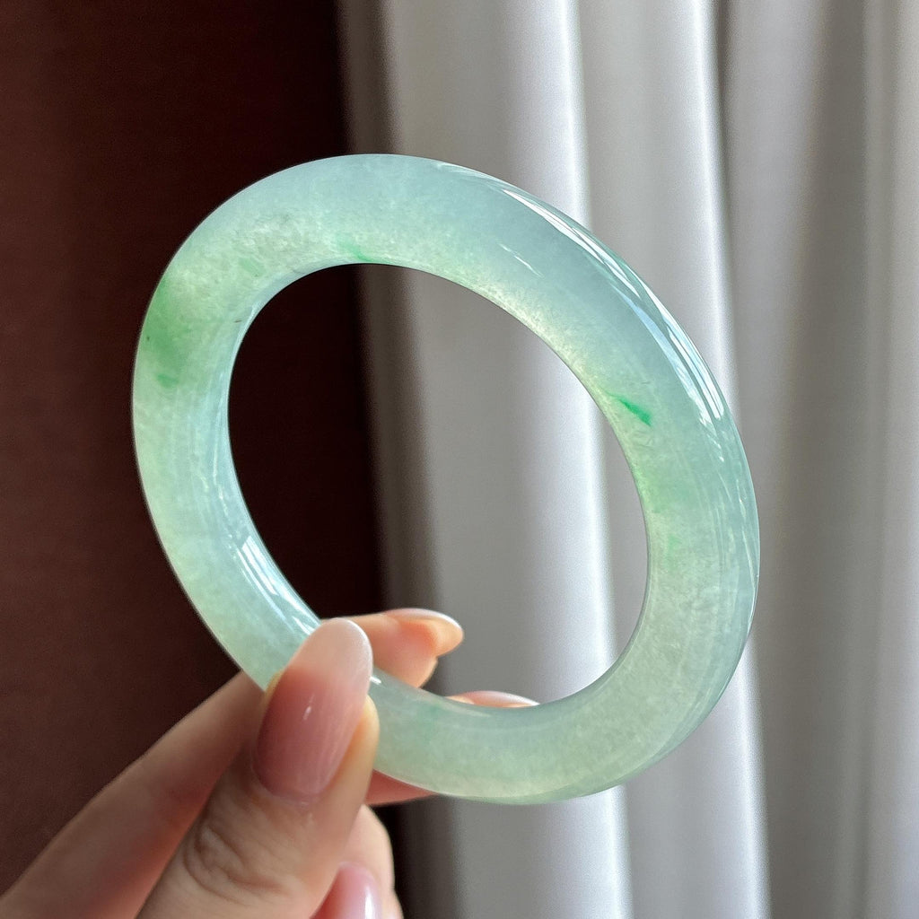 冰种飘绿花圆条手镯 55圈（yc739692）