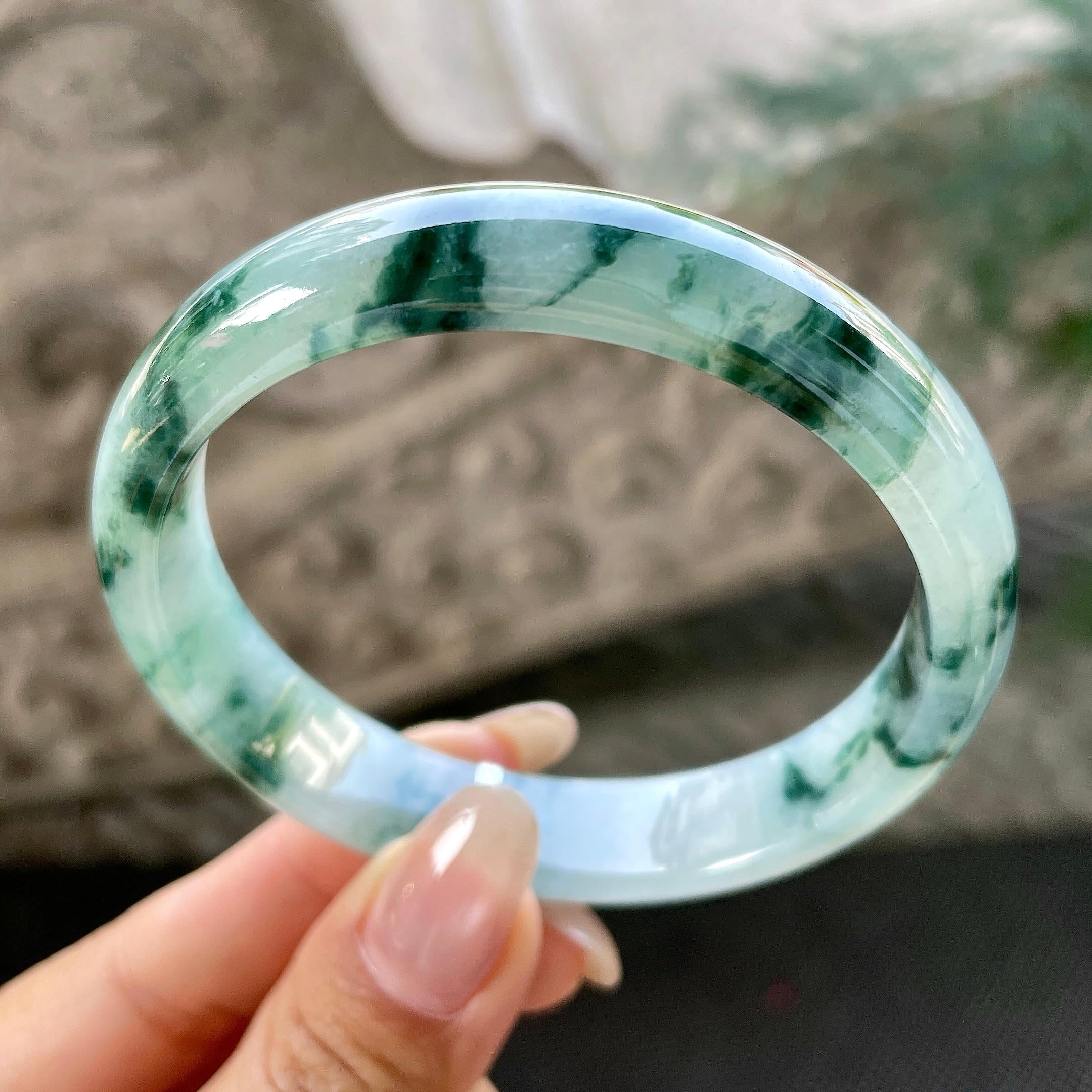 大圈口   细糯种飘花正圈平安镯60.6圈   天然缅甸A货翡翠（yc348230）