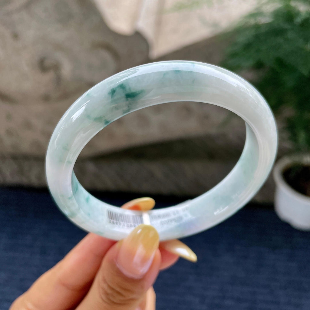 大圈口 细糯种飘花正圈平安镯59.5圈 天然缅甸A货翡翠（yc481927）