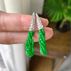 18K金钻镶糯冰种满绿小米珠耳坠（yc248201）