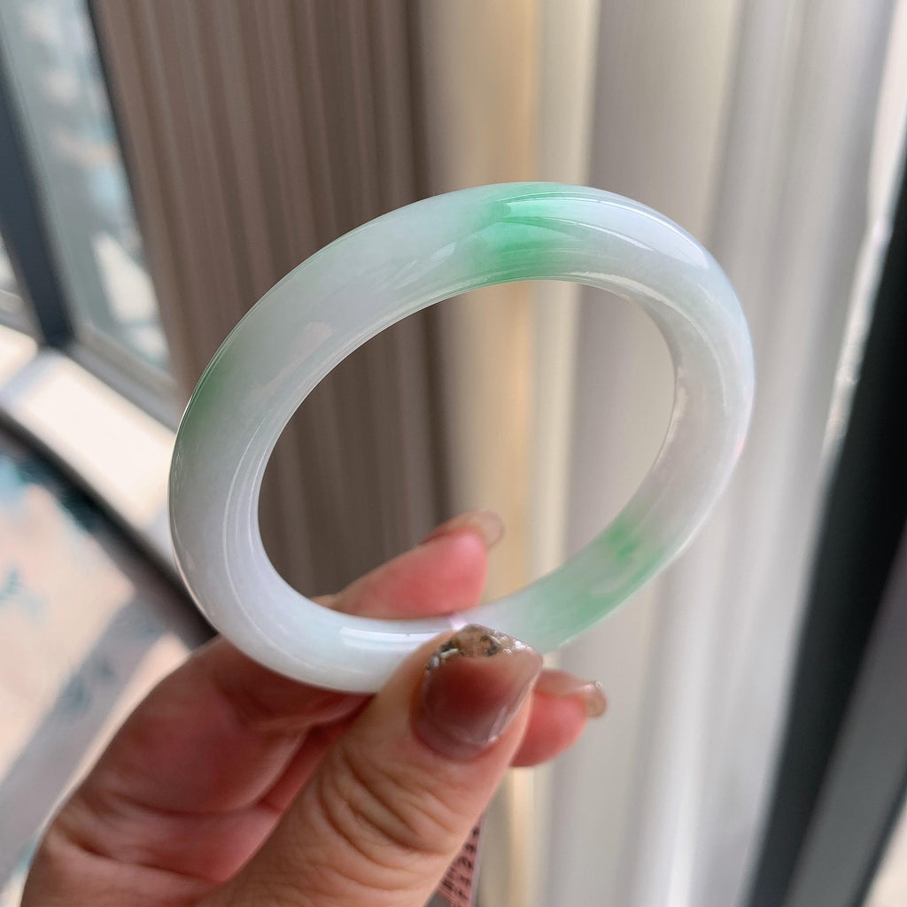细糯种白底青圆条手镯（53.4mm）（yc293335）