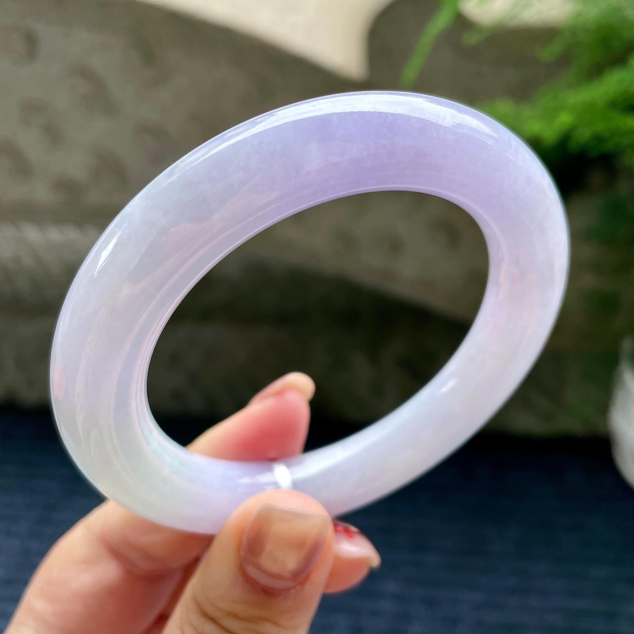 细糯种淡紫罗兰圆条手镯56.3圈口  天然缅甸A货翡翠（yc350661）