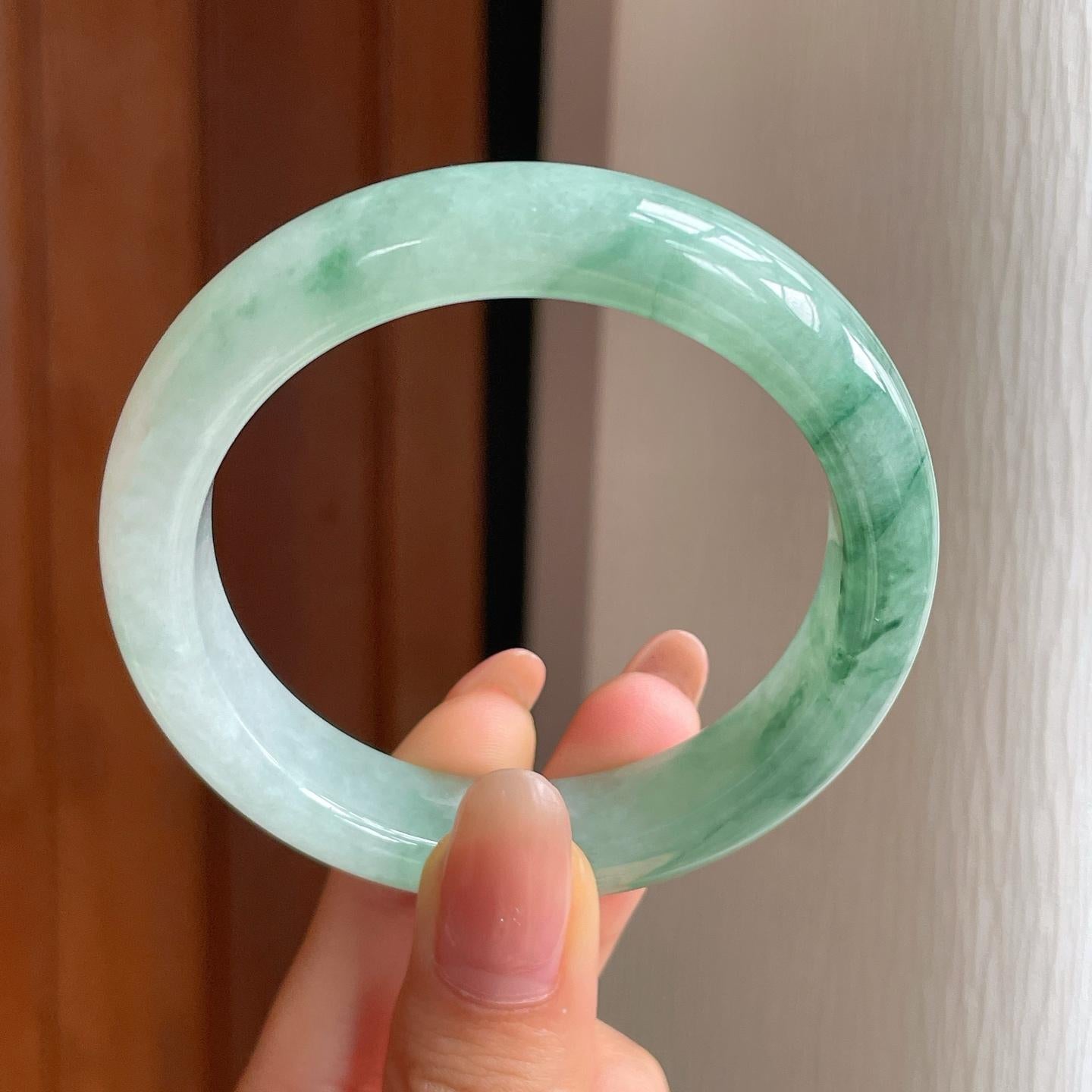 冰种飘花翡翠平安镯（53mm)（yc352496）