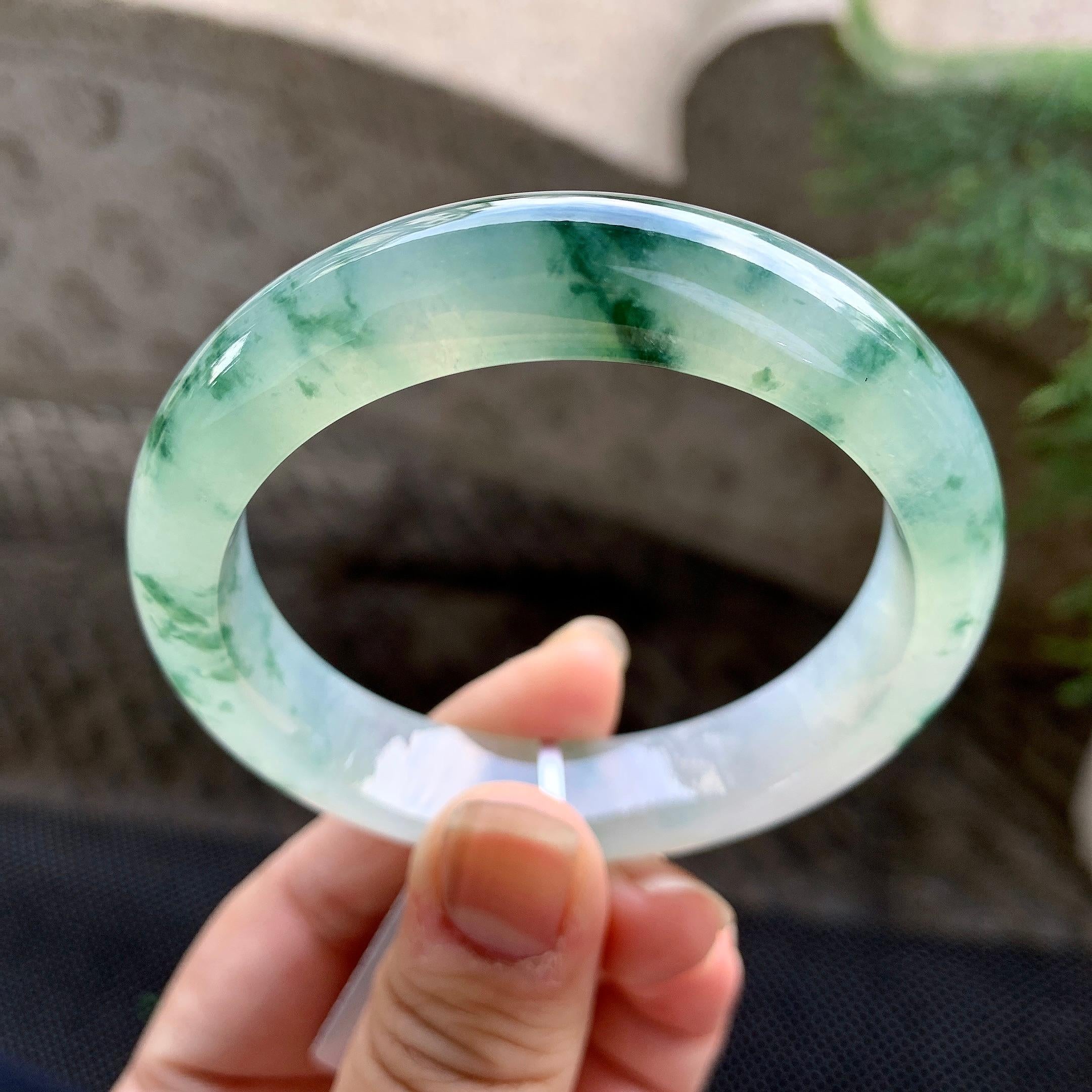 糯冰种飘花平安镯（54.8mm）（yc255595）