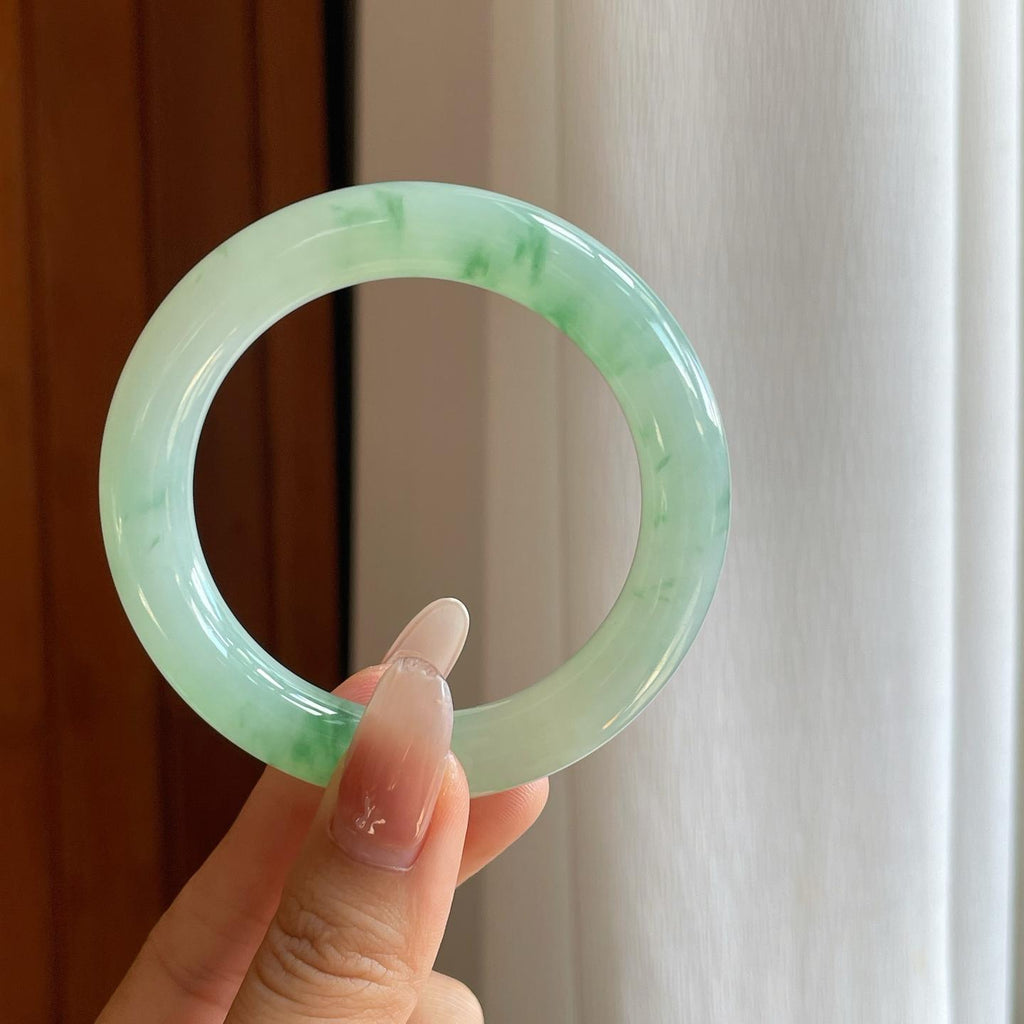 糯冰飘花翡翠圆条手镯（52.7mm）（yc272874）