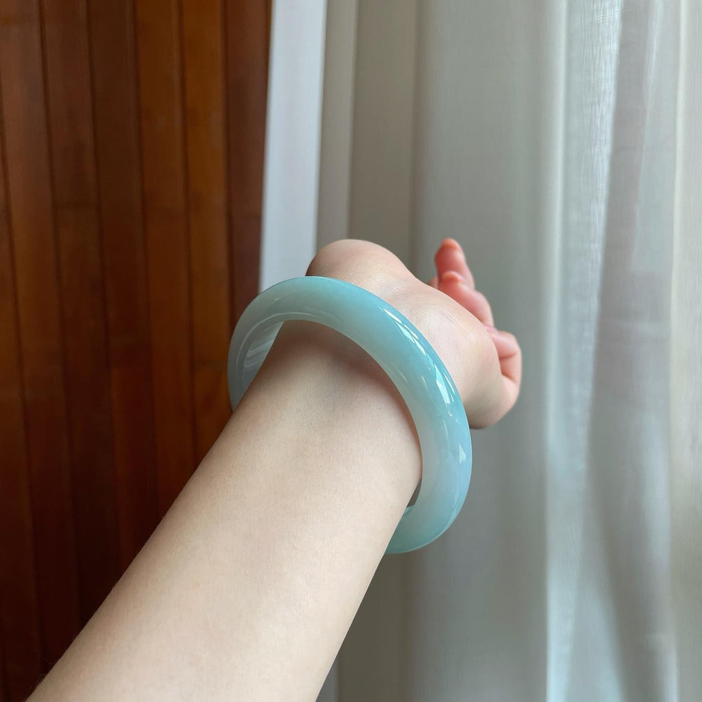 糯冰蓝晴底翡翠平安镯（60mm）（yc333078）