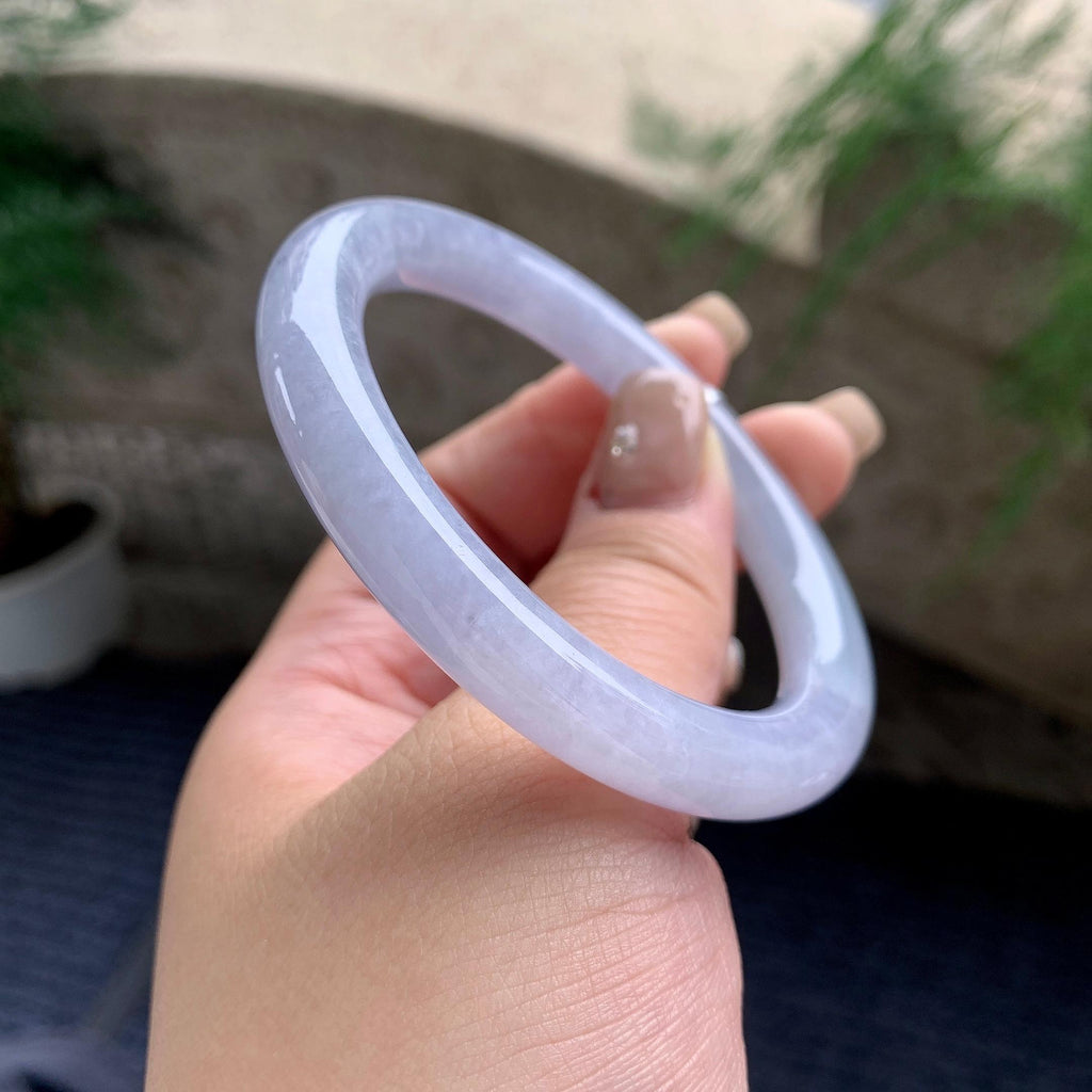 细糯种淡紫罗兰圆条手镯 55.5圈口 天然缅甸A货翡翠（yc460740）