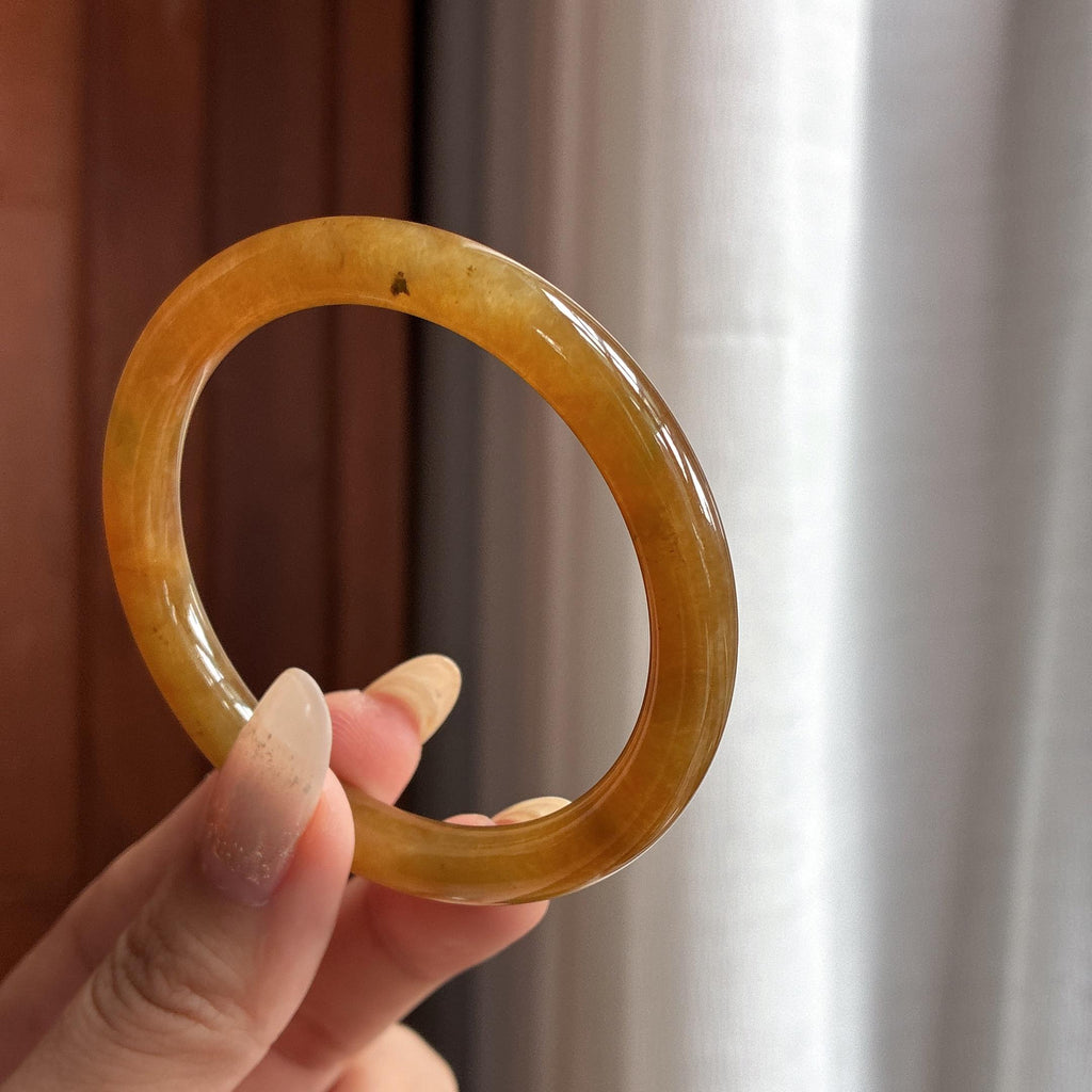 小圈口 糯冰黄翡圆条手镯 53圈 天然缅甸A货翡翠（yc508213）