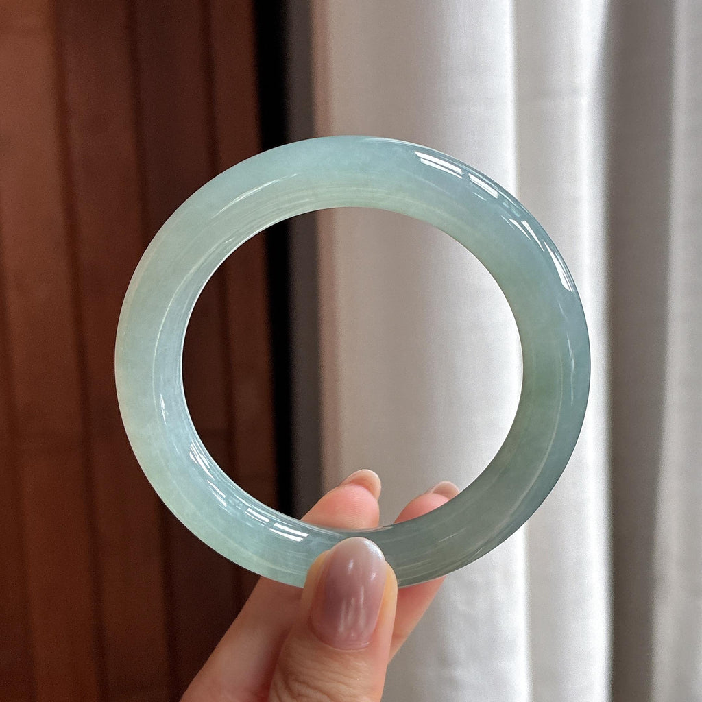 糯冰蓝晴圆条手镯 57圈 天然缅甸A货翡翠（yc506750）