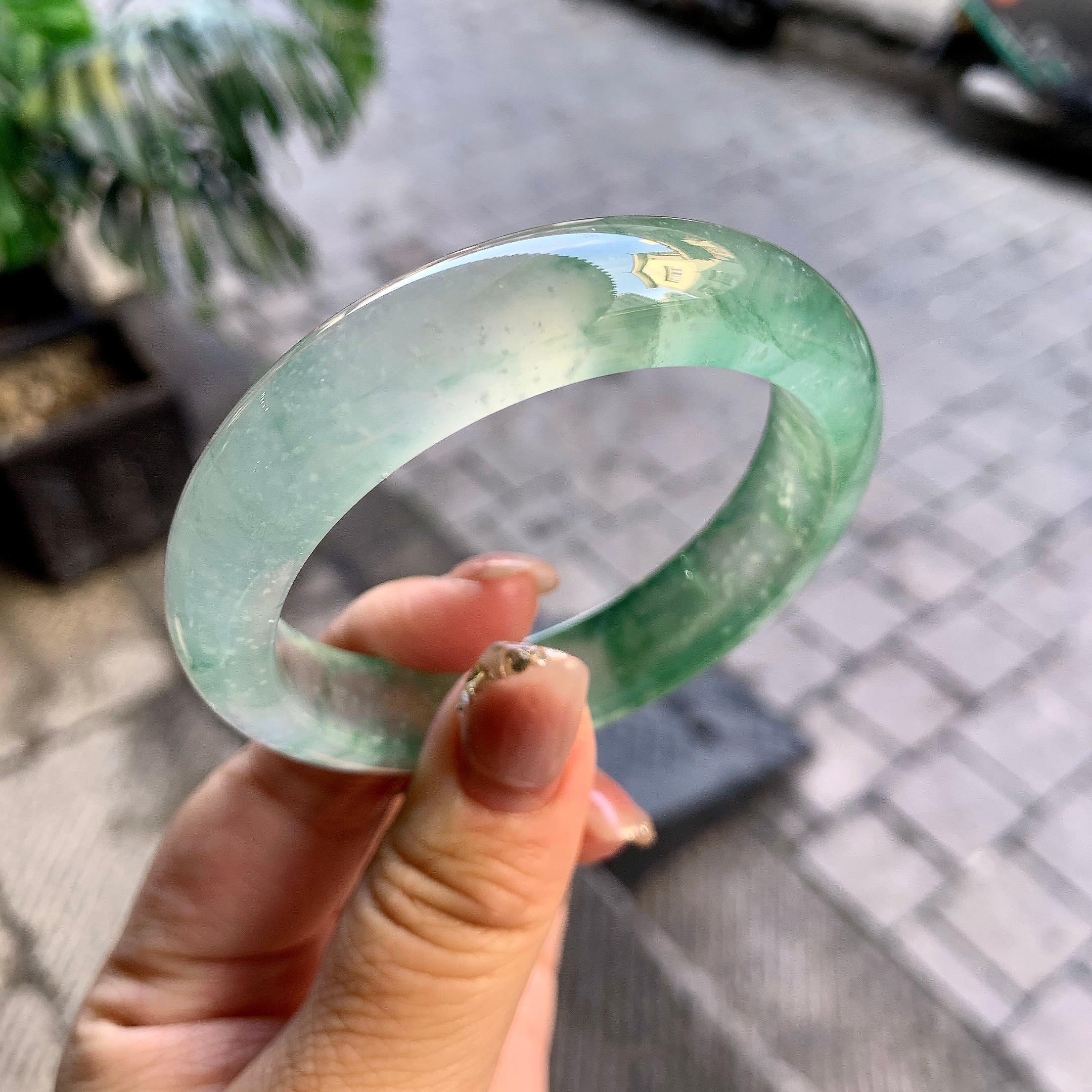 高冰种飘花平安镯（54.8mm）（yc292642）