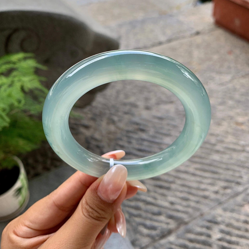 糯冰种蓝底飘花圆条手镯（58.1mm）（yc195367）